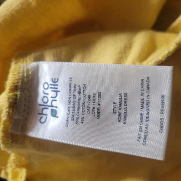 Chlorophylle Yellow Hemp Blend Short Sleeve Dress XS - Picture 7 of 7